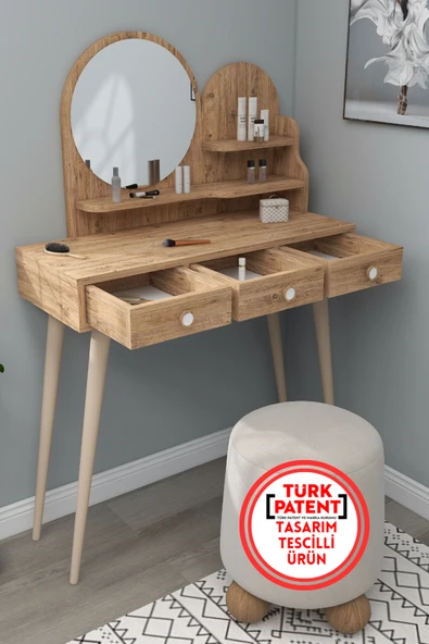 Arnetti Ruges Aynalı Ahşap Ayaklı Makyaj Masası Atlantik Çam ürün görseli 1
