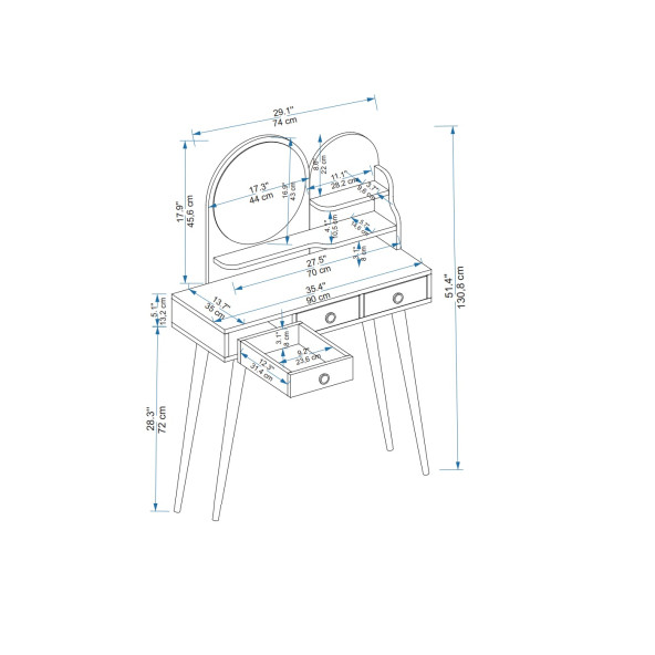 Arnetti Ruges Aynalı Ahşap Ayaklı Makyaj Masası Antrasit - 4