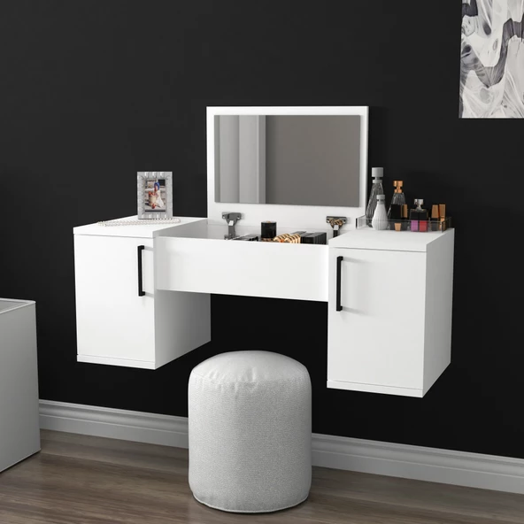 Arnetti Mercan Aynalı Duvara Monte Makyaj Masası Beyaz - 3