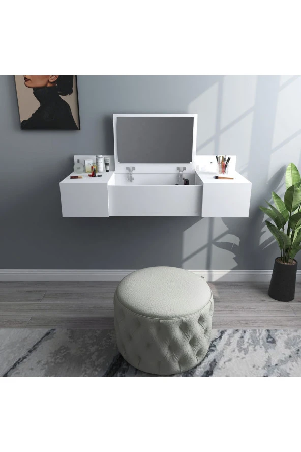 Arnetti Makyaj Masası ZAKKUM Aynalı Raflı Tuvalet Masası Beyaz