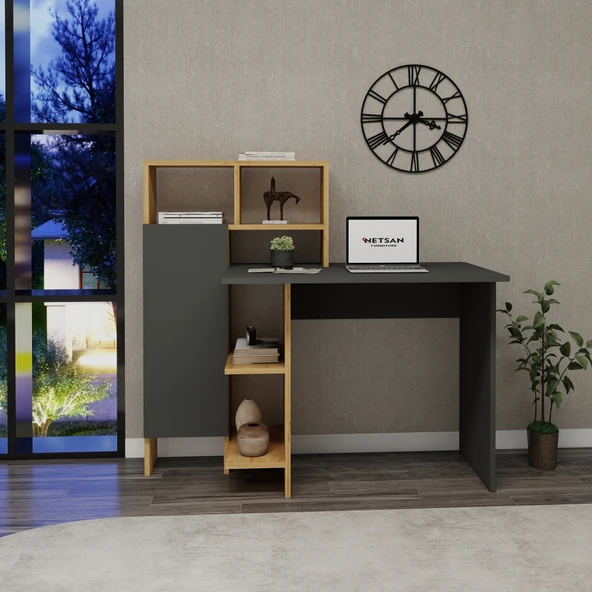 Arnetti Buğra Dolaplı Çalışma Masası - Antrasit, Safirmeşe Bilgisayar Masası - 1