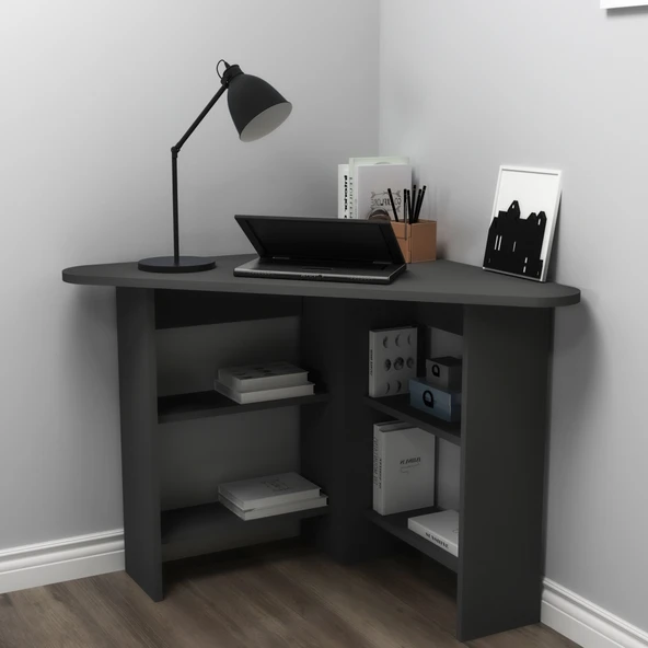Arnetti Corner Köşe Çalışma Masası, Bilgisayar Masası Yer Kaplamaz Ofis Masası, Antrasit - 3