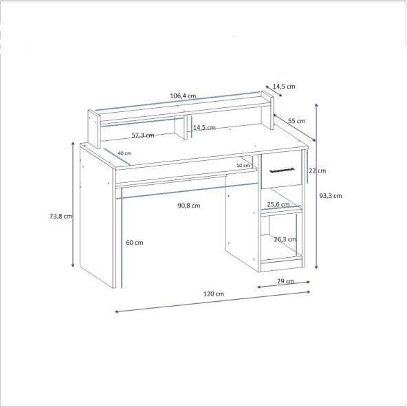 Arnetti Eslem Çalışma Masası - Beyaz, Çekmeceli ve Dolaplı Bilgisayar Masası - 4