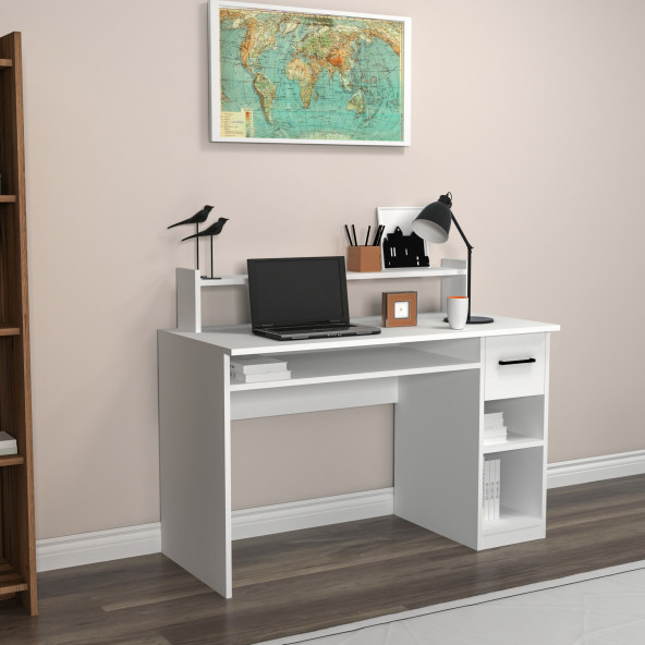 Arnetti Eslem Çekmeceli Raflı Modern Çalışma Masası Beyaz - 2