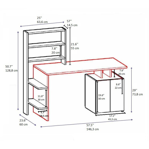 Arnetti Melis Çalışma Masası Dolaplı Çalışma Masası Depolama Beyaz & Antrasit - 4