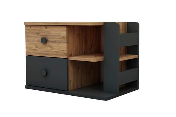 Arnetti Valerin Çekmeceli Modern Komodin Atlantik Çam Antrasit - Resim 5