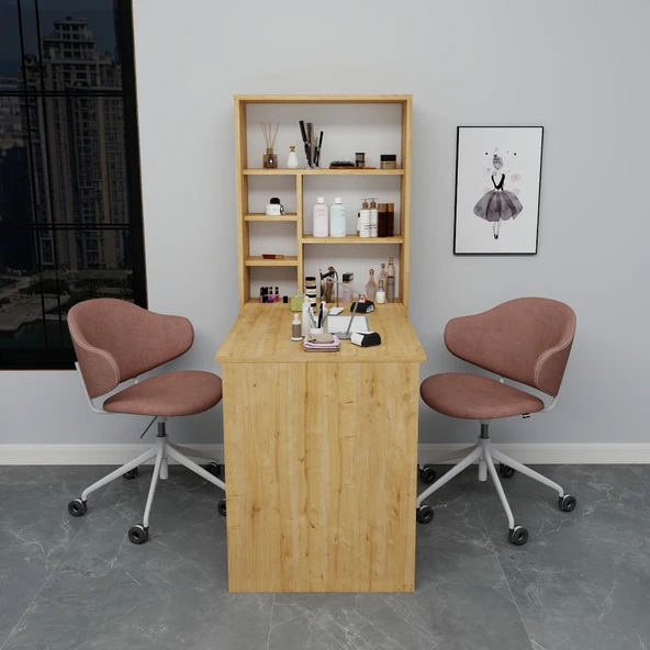 Arnetti Sedir Katlanabilir Dekoratif Raflı Çalışma Masası, Manikür Pedikür Masası Safirmeşe - Resim 3