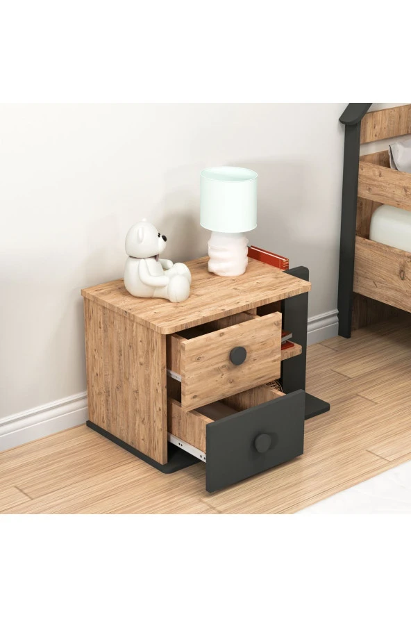 Arnetti Valerin Çekmeceli Modern Komodin Atlantik Çam Antrasit - 3