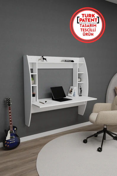 Arnetti Buğlem Duvara Monte Çalışma Masası - Beyaz Renkli Kompakt Bilgisayar Masası ürün görseli 1