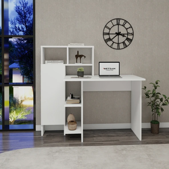 Arnetti Buğra Dolaplı Çalışma Masası - Beyaz Bilgisayar Masası - 1