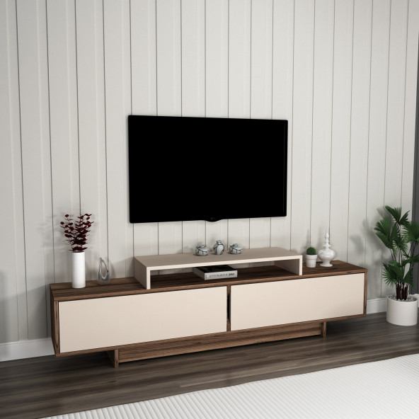 Arnetti Grasyas 2 Kapaklı Raflı 180 cm Dekoratif TV Sehpası, Ceviz Bej - Grasyas - 2