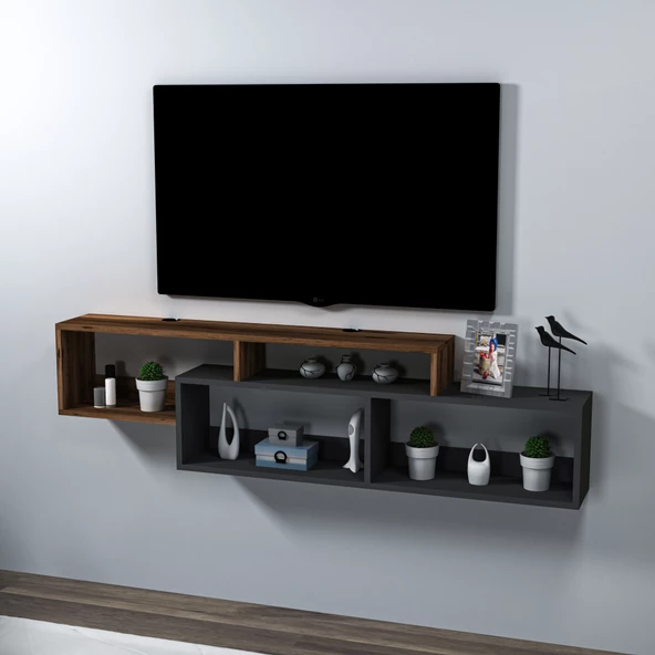 Arnetti Atlantis Duvara Monte 4 Bölmeli Televizyon Sehpası, Lidya Antrasit - 3
