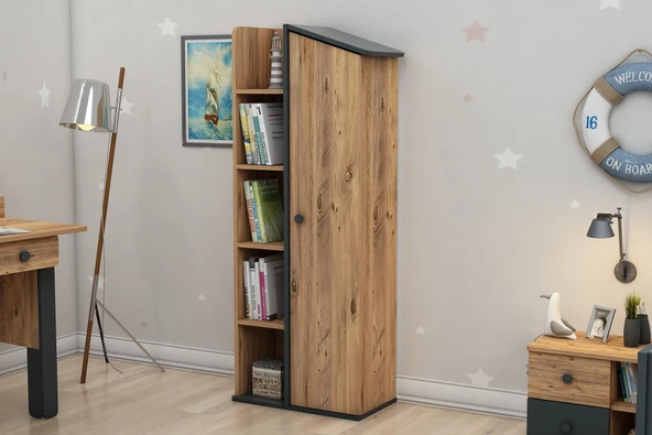 Arnetti Valerin Genç Odası Kitaplık Atlantik Çam Antrasit - Resim 2