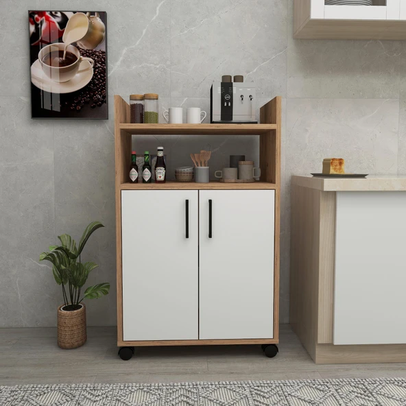 Arnetti Tiraks Çok Amaçlı 2 Kapaklı 4 Raflı Çok Amaçlı Mutfak Banyo Dolabı Atlantik Çam Beyaz - Resim 4