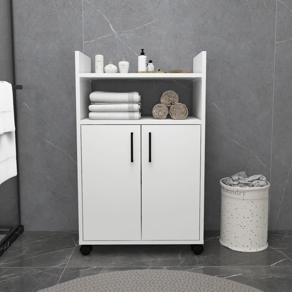 Arnetti Tiraks Çok Amaçlı 2 Kapaklı 4 Raflı Çok Amaçlı Mutfak Banyo Dolabı Beyaz ürün görseli 1