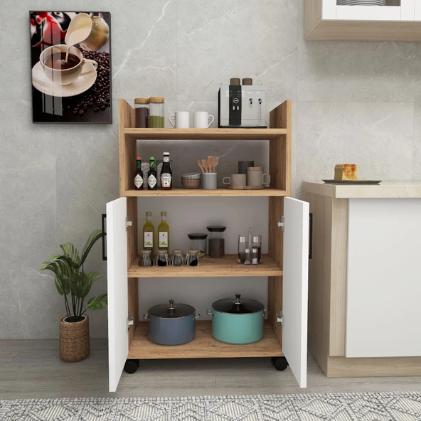 Arnetti Tiraks Çok Amaçlı 2 Kapaklı 4 Raflı Çok Amaçlı Mutfak Banyo Dolabı Atlantik Çam Beyaz - Resim 6