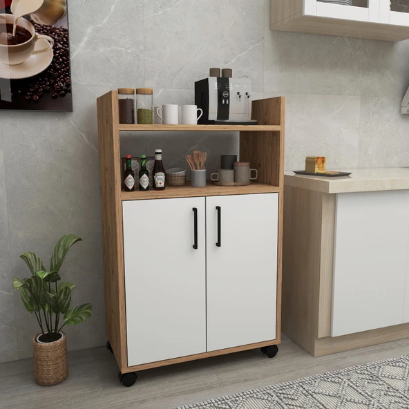 Arnetti Tiraks Çok Amaçlı 2 Kapaklı 4 Raflı Çok Amaçlı Mutfak Banyo Dolabı Atlantik Çam Beyaz - Resim 5