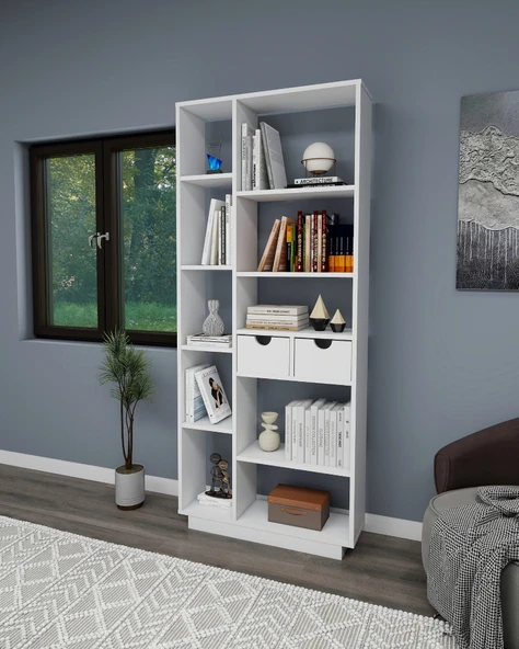 Arnetti Luma 10 Bölmeli 2 Dolaplı Modern Kitaplık Beyaz - Luma - 4