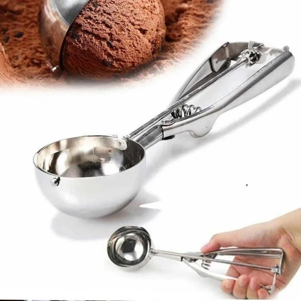 Paslanmaz Çelik Metal Dondurma ve Kurabiye Buz Topu Kaşığı Kepçesi - 1 Adet - Resim 2