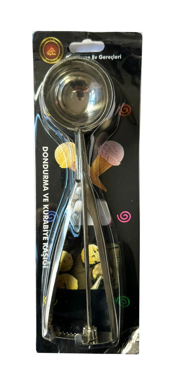 Paslanmaz Çelik Metal Dondurma ve Kurabiye Buz Topu Kaşığı Kepçesi - 1 Adet - Resim 3