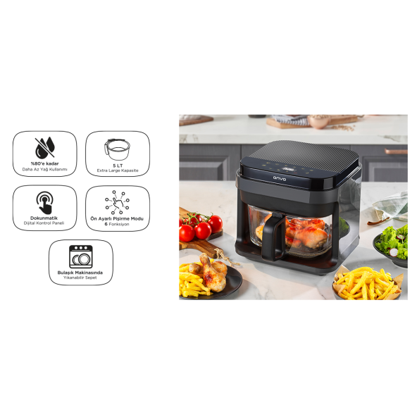Onvo OVFRY10 Cam AirFryer 5 lt Yağsız Fritöz - 5