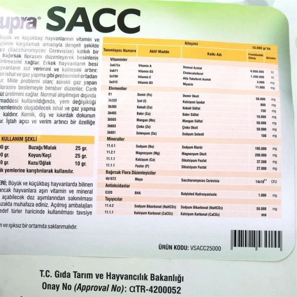 Vetasupra Sacc Vitamin ve Mineral Takviyeli Canlı Maya Alaşımlı Yem Katkı Maddesi - 4