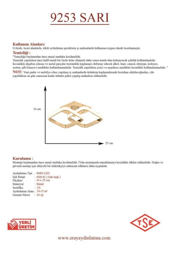 Eray Aydınlatma 9253 Ledli Gold Plofonyer Avize - 3