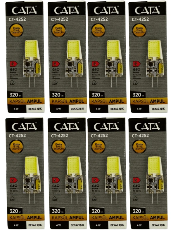 Cata CT-4252 4W 12V 6400K (Beyaz Işık) G4 Duylu Led Kapsül Ampul (8 Adet)