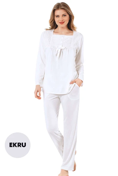 Kare Yaka Pijama Takımı Ekru ürün görseli
