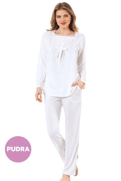 Kare Yaka Pijama Takımı Pudra