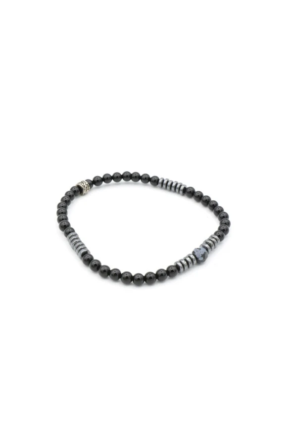 Hakiki Doğal Oniks ve Obsidyen Taşlı Bileklik