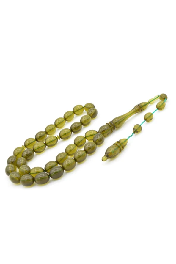 Sistemli Beyzi Kesim Dev Boy Zeytinyağı Rengi Toz Pres Kehribar Tesbih - 2