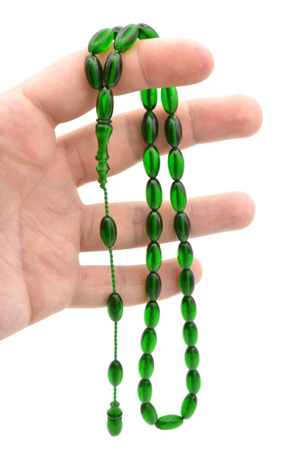 Ahmet Emin İşçilikli Arpa Yeşil Sıkma Kehribar Tesbih - Resim 4