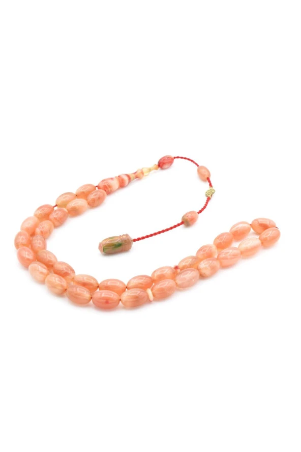 Ahmet Emin İmzalı Badem Kesim Hareli Bej Sıkma Kehribar Tesbih ürün görseli 1