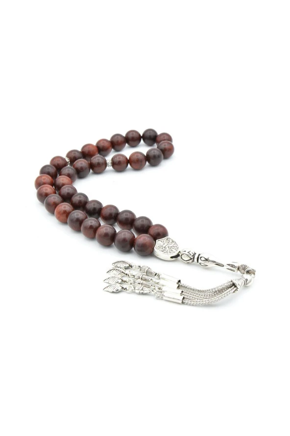 Gümüş Kaplama Püsküllü Küre Kesim Dev Boy Kan Ağacı Tesbih ürün görseli 1