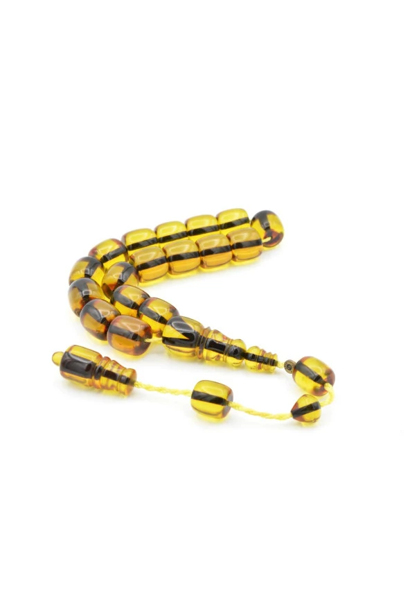 Enes Abdo İmzalı Fıçı Kesim Sarı Sıkma Kehribar Efe Maskot Tesbih ürün görseli 1