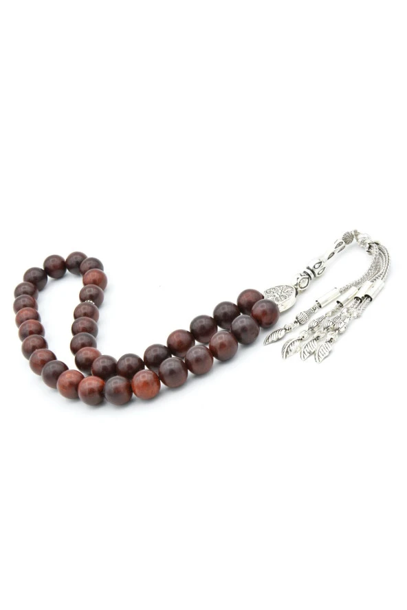 Gümüş Kaplama Püsküllü Küre Kesim Dev Boy Kan Ağacı Tesbih - Resim 2