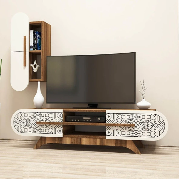 Variant Mobilya Defne Duvar Raflı Tv Ünitesi - Ceviz / Krem