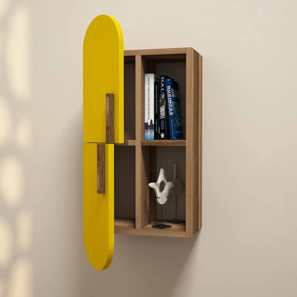 Variant Mobilya Rose Duvar Rafı Kitaplık - Ceviz / Sarı - 2
