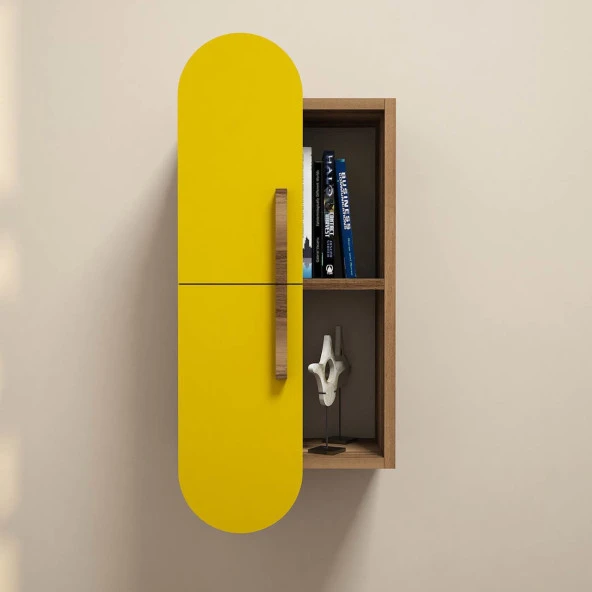 Variant Mobilya Rose Duvar Rafı Kitaplık - Ceviz / Sarı - 3