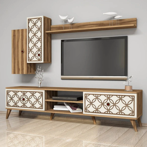Variant Mobilya Class Duvar Raflı Tv Ünitesi - Ceviz / Krem