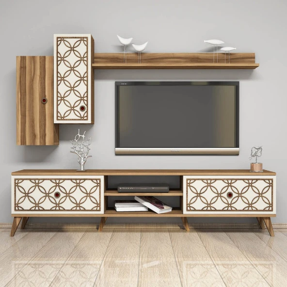 Variant Mobilya Class Duvar Raflı Tv Ünitesi - Ceviz / Krem - Resim 2
