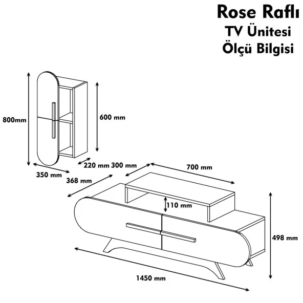 Variant Mobilya Rose Duvar Raflı Tv Ünitesi - Ceviz / Beyaz - Resim 3