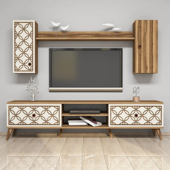 Variant Mobilya Class Duvar Raflı Tv Ünitesi - Ceviz / Krem - Resim 3