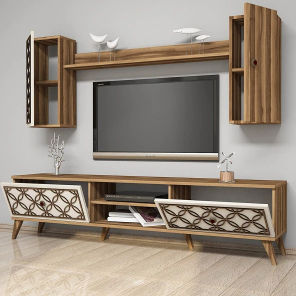Variant Mobilya Class Duvar Raflı Tv Ünitesi - Ceviz / Krem - Resim 4