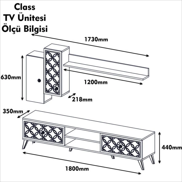 Variant Mobilya Class Duvar Raflı Tv Ünitesi - Ceviz / Krem - Resim 5
