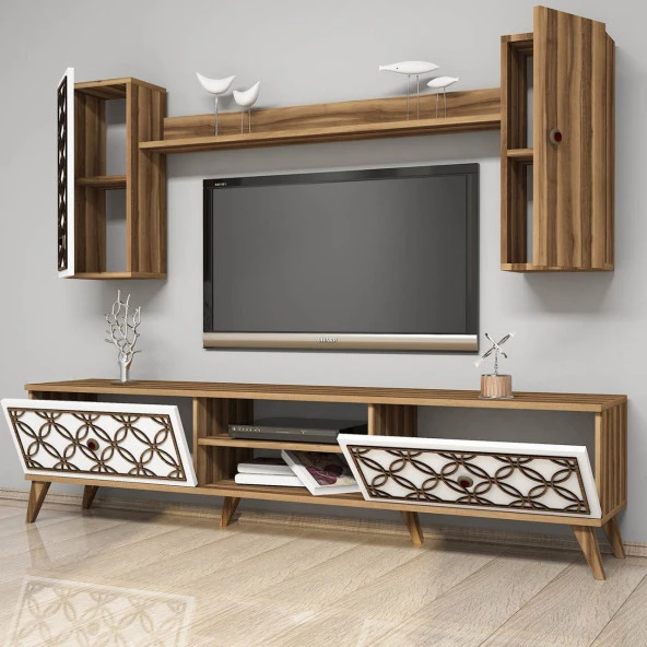Variant Mobilya Class Duvar Raflı Tv Ünitesi - Ceviz / Beyaz - 4