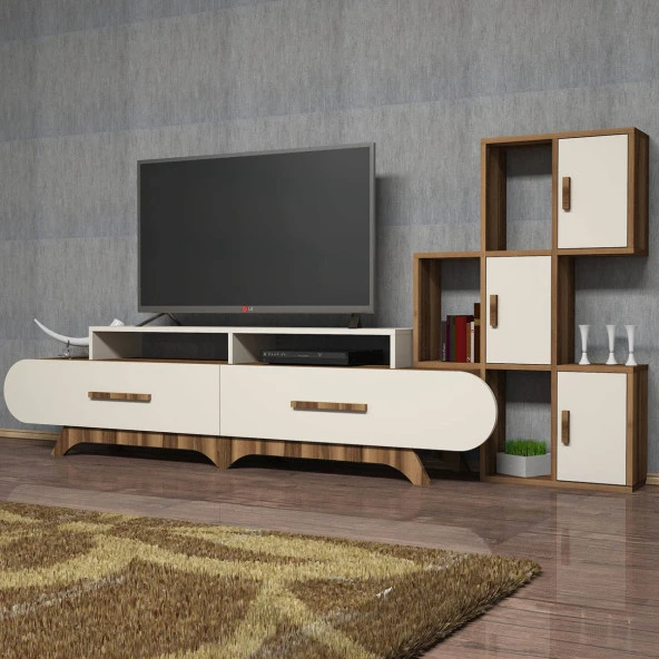 Variant Mobilya Flora Duvar Raflı Tv Ünitesi - Ceviz / Krem