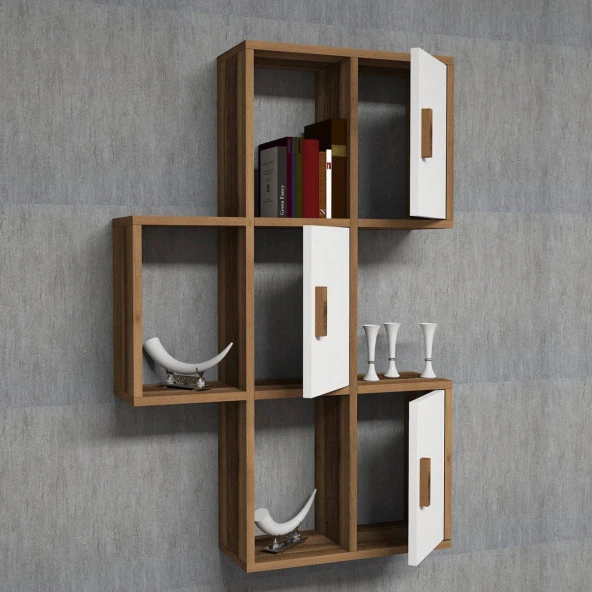 Variant Mobilya Flora Duvar Rafı -  Kitaplık - Ceviz / Beyaz - 2