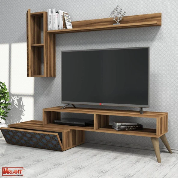 Variant Mobilya Planet Tv Ünitesi Ve Orta Sehpa Takımı - Ceviz / Mavi - Resim 2